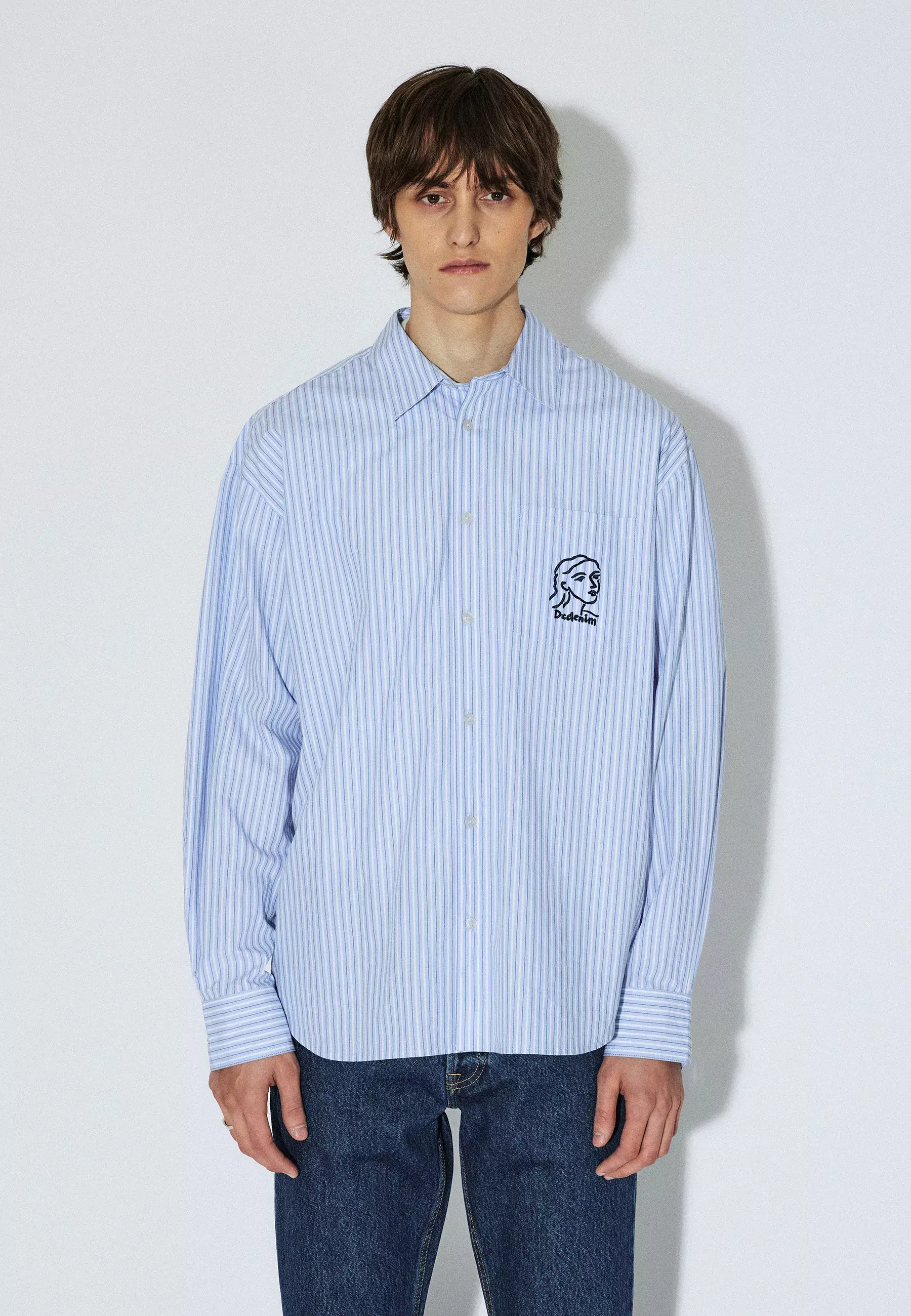 Dr. Denim Wes Shirt Hemd Gestreift Herren Hellblau
